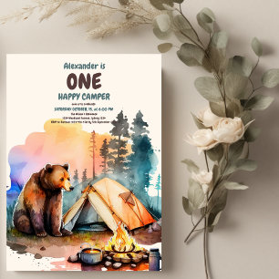 Invitation Un Joyeux Camper Bois Garçons 1er anniversaire