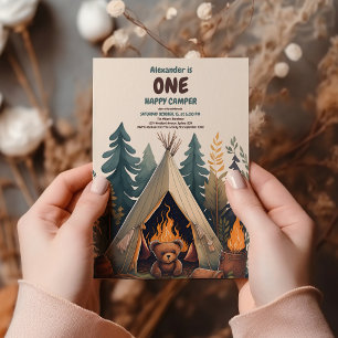Invitation Un Joyeux Camper Bois Garçons 1er anniversaire