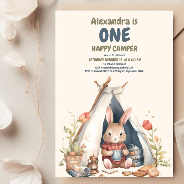 Invitation Un Joyeux Camper Bois Garçons 1er anniversaire (Créateur téléchargé)