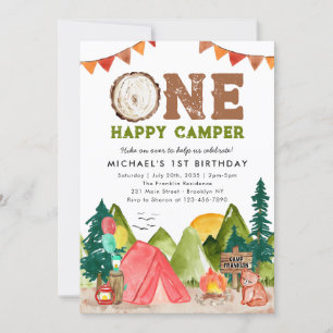 Invitation Un Joyeux Camper Bois Ours Bois 1er anniversaire