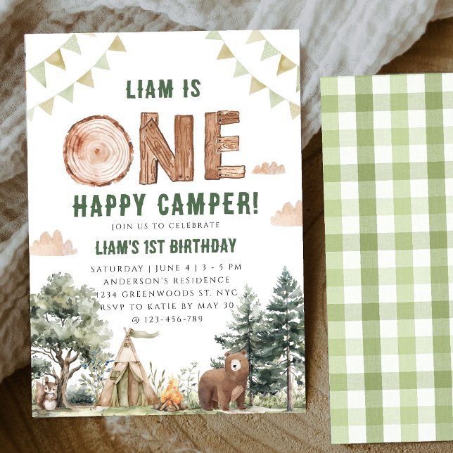 Invitation Un Joyeux Camper Camping Garçon 1er Anniversaire (Créateur téléchargé)