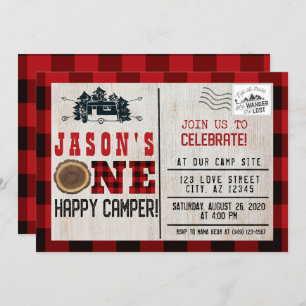 Invitation Un joyeux Camper Flannel Plaid 1er anniversaire