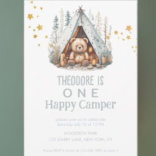 Invitation Un Joyeux Camper mignon Ours Bois Anniversaire Inv