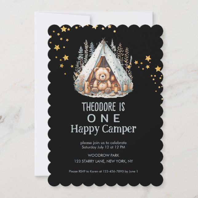 Invitation Un joyeux Camper mignonne Ours Céleste Anniversair (Devant)