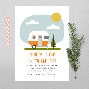 Invitation Un Joyeux Camper Orange Trailer Anniversaire