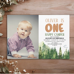 Invitation Un Joyeux Camper Photo Forêt Anniversaire