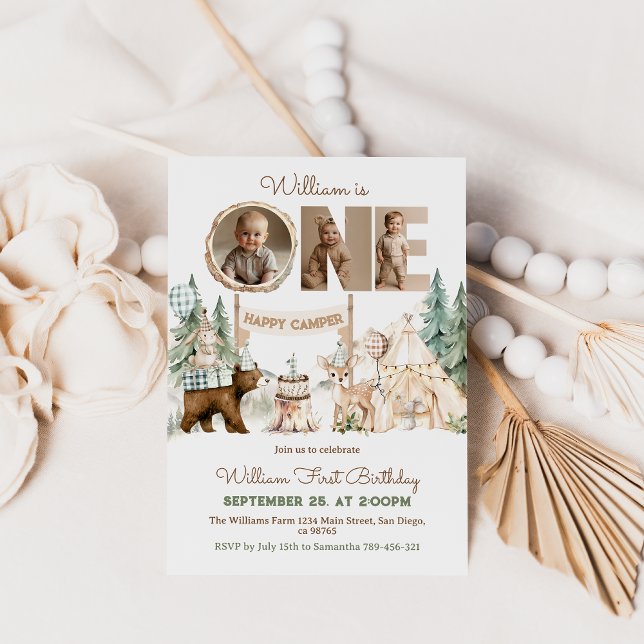 Invitation Un Joyeux Camper Photo Premier anniversaire (Créateur téléchargé)