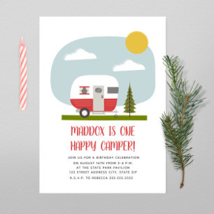 Invitation Un Joyeux Camper Red Trailer Anniversaire