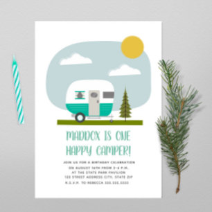 Invitation Un Joyeux Camper Turquoise Trailer Anniversaire