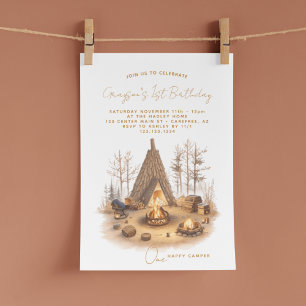 Invitation Un joyeux Camper Woodland 1er anniversaire