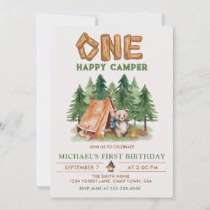 Invitation Un Joyeux Camper Woodland Watercolor 1er anniversa