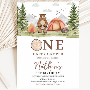 Invitation Un joyeux campeur Anniversaire premier Bois