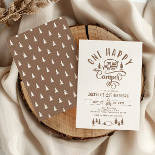 Invitation Un joyeux campeur Minimaliste 1er anniversaire