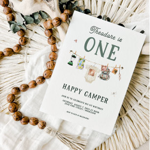 Invitation Un joyeux campeur pour son 1er anniversaire Campin