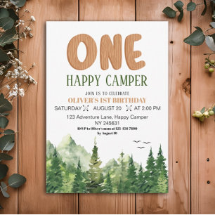 Invitation Un joyeux campeur Rustique Vert Forêt 1er Annivers