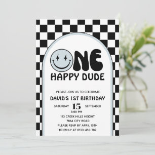 Invitation Un joyeux Dude Blue Happy Face Boy Anniversaire