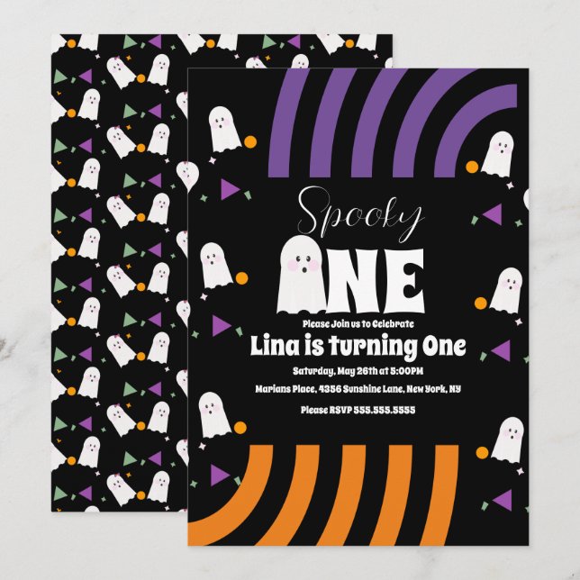 Invitation Un joyeux fantôme d'Halloween pour un anniversaire (Devant / Derrière)