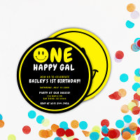 Un joyeux Gal 1er Anniversaire Noir/Jaune Smiley