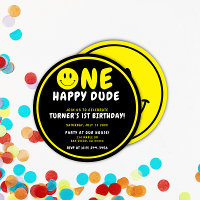 Un joyeux Mec 1er anniversaire Noir/Jaune Smiley