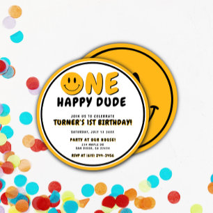 Invitation Un joyeux Mec 1er Anniversaire Visage souriant