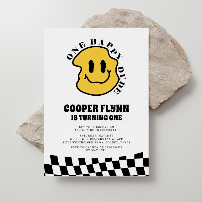 Invitation Un joyeux mec à visage joyeux garçon 1er anniversa (Créateur téléchargé)