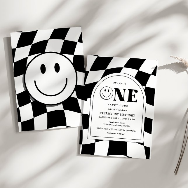 Invitation Un joyeux mec à visage joyeux garçon 1er anniversa (One Happy Dude Happy Face Boy 1st Birthday Invitation )