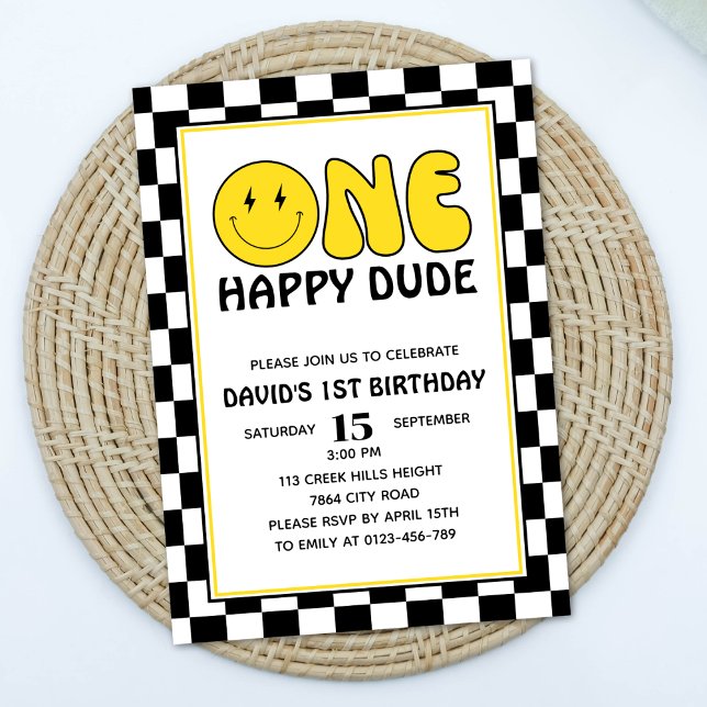 Invitation Un joyeux mec Happy Face Boy Anniversaire Rétro (Créateur téléchargé)