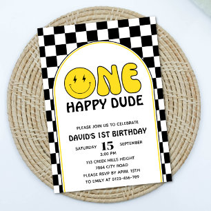 Invitation Un joyeux mec Happy Face Boy Anniversaire Rétro