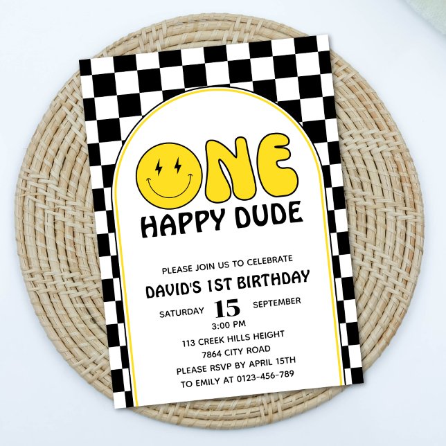 Invitation Un joyeux mec Happy Face Boy Anniversaire Rétro (Créateur téléchargé)