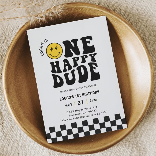 Invitation Un Joyeux Mec Happy Face Boy Premier anniversaire (Créateur téléchargé)