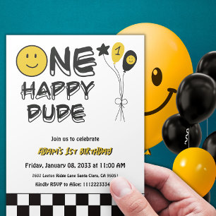 Invitation Un joyeux Mec Jaune sourire premier garçon 1er ann