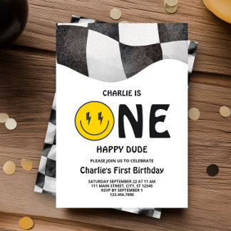 Invitation Un Joyeux Mec Smiley Face Premier anniversaire fêt