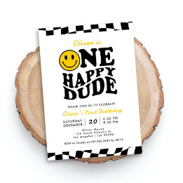 Invitation Un joyeux mec Wavy Preppy Smile Boy 1er anniversai