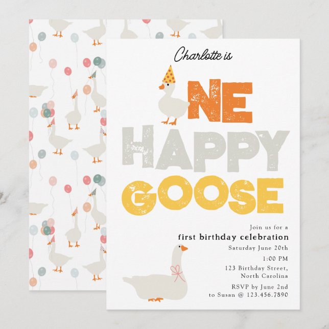 Invitation Un Joyeux Oie 1er Premier Anniversaire  (Devant / Derrière)
