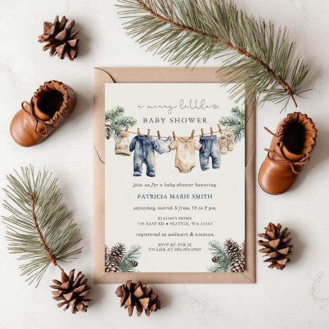 Invitation Un joyeux petit Baby shower de Noël garçon douche (Rustic Blue Boy Merry Little Christmas Baby Shower Invitations)