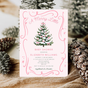 Invitation Un joyeux petit Baby Shower de Noël rose