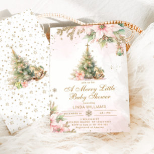 Invitation Un joyeux petit baby shower en or rose Noël