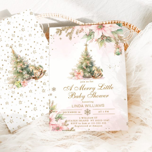 Invitation Un joyeux petit baby shower en or rose Noël (Créateur téléchargé)