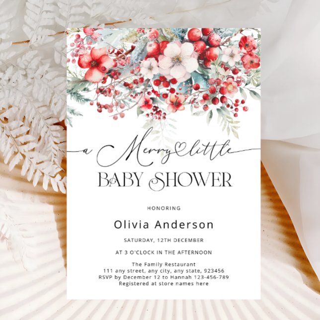 Invitation Un joyeux petit Baby shower Floral d'hiver (Créateur téléchargé)