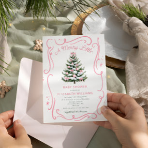 Invitation Un joyeux petit Noël de baby shower rose