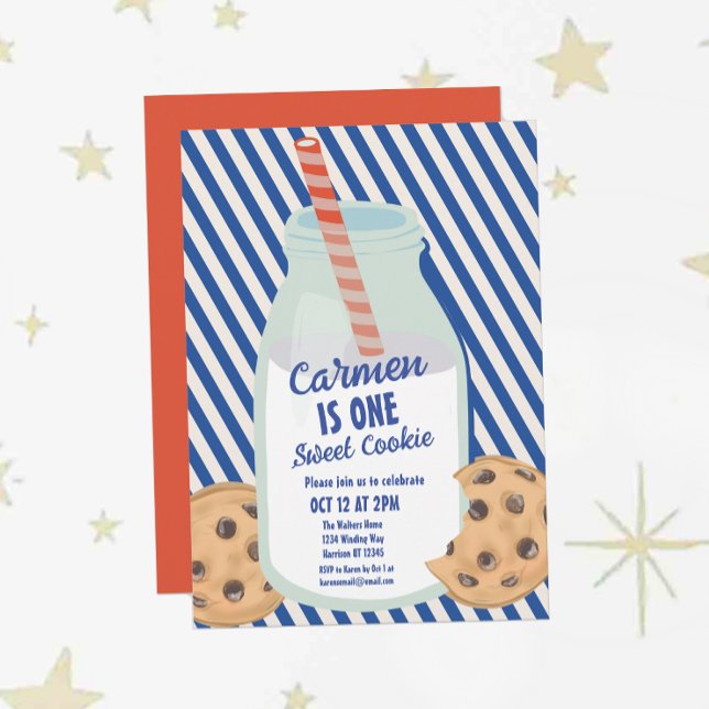 Invitation Un lait doux et des biscuits garçons Premier anniv (Créateur téléchargé)
