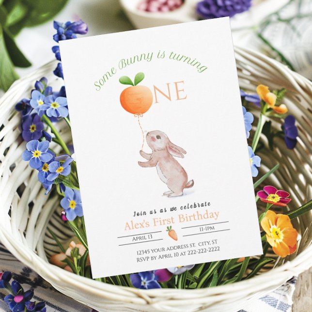 Invitation Un lapin 1er anniversaire de ballons de carottes p (Some Bunny Invitation with carrot balloon for 1st First birthday)