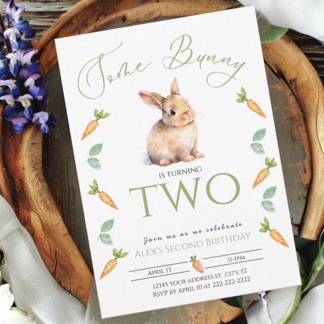 Invitation Un lapin 2ème anniversaire Carrot Bordure personna (Some Bunny Carrot border invitation Customizable )