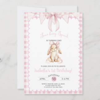 Invitation Un lapin a un an, anniversaire fille, tout âge.