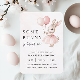 Invitation Un lapin a un anniversaire   Rose Pastel