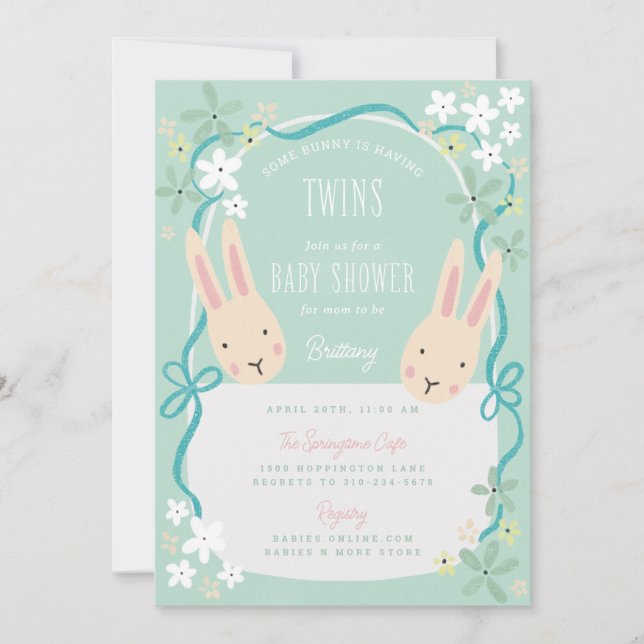 Invitation Un lapin a un Baby shower jumeau (Devant)