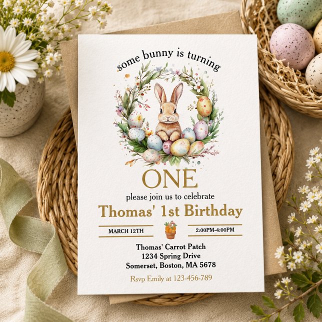 Invitation Un lapin de Pâques fête son premier anniversaire (Some easter Bunny Is Turning one 1st birthday Invitation)