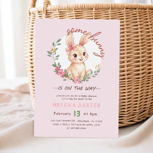 Invitation Un Lapin en Route Ruban Rose Floral Baby Shower