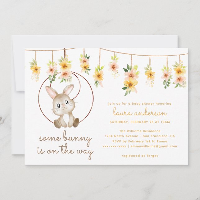 Invitation Un lapin est sur le Baby shower de lapin de Boho (Devant)