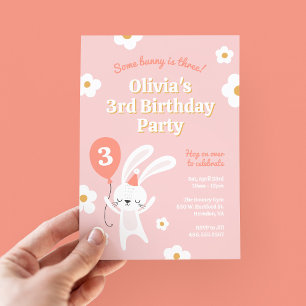 Invitation Un lapin est trois mignonne Retro 3ème fête d'anni